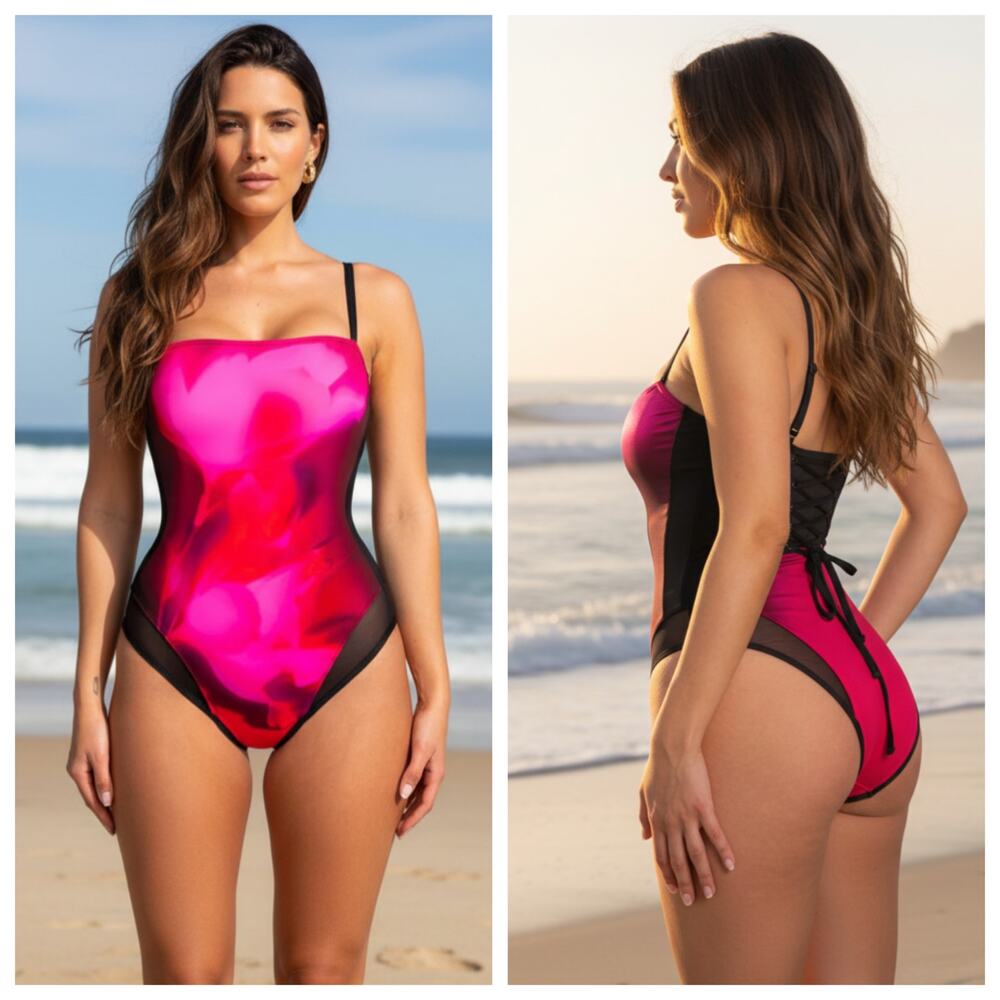 TA3 Rouge Hyper Floral One Piece Mesh Contour Lace Up NWT Small Short